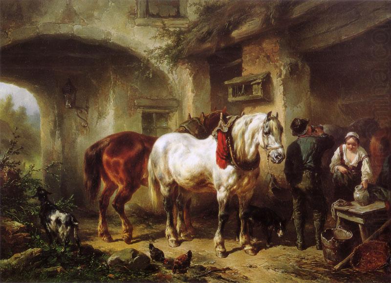 Wouterus Verschuur Horses and people in a courtyard china oil painting image